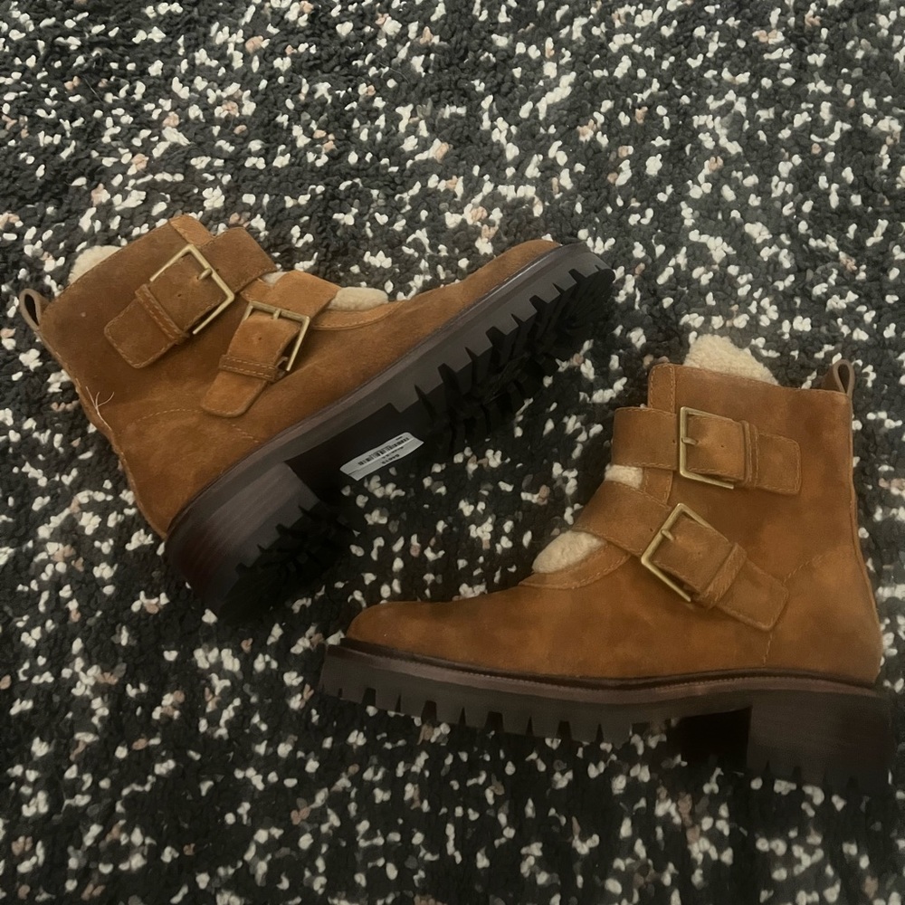 Paige Boots 6.5 Bridget Brown Distressed Suede & Sheep Fur Shearling Lined